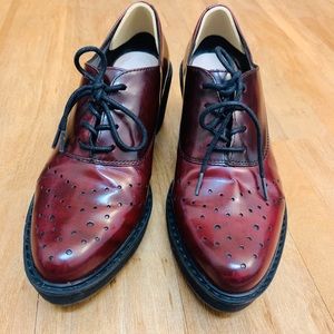 Clarks Burgundy Leather Wedge Oxfords